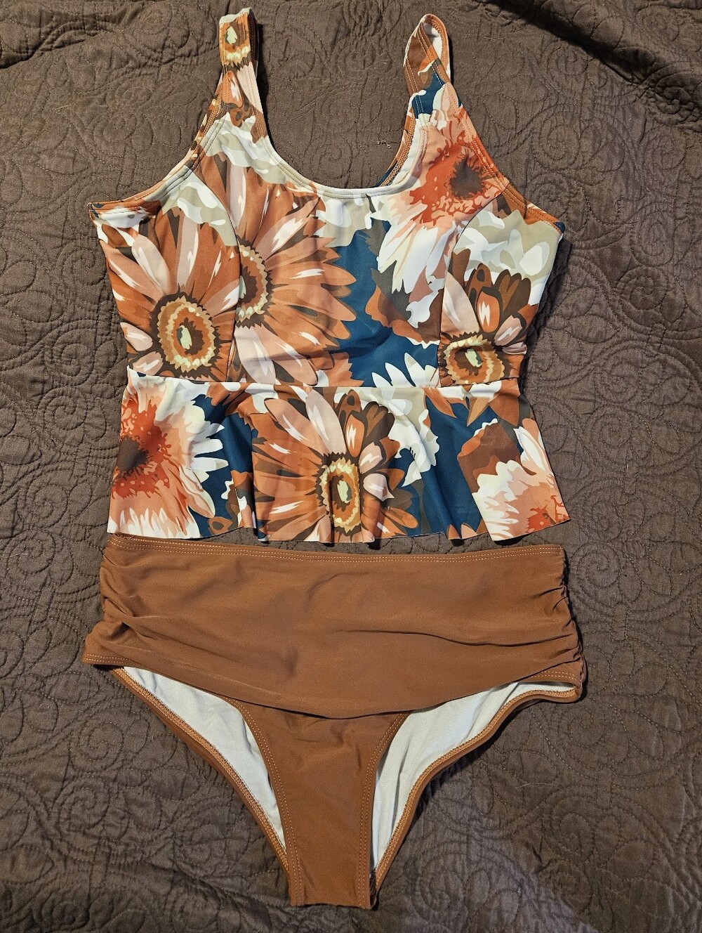 SHEIN Dusty Rose Floral Peplum Tankini Set Women's XL